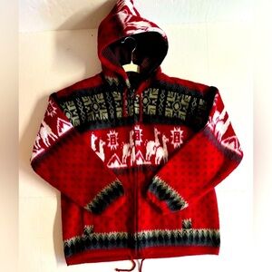 Vtg Tejidos Runinahui Wool alpaca full zip hoodie.Alpaca and Aztec print.Size M